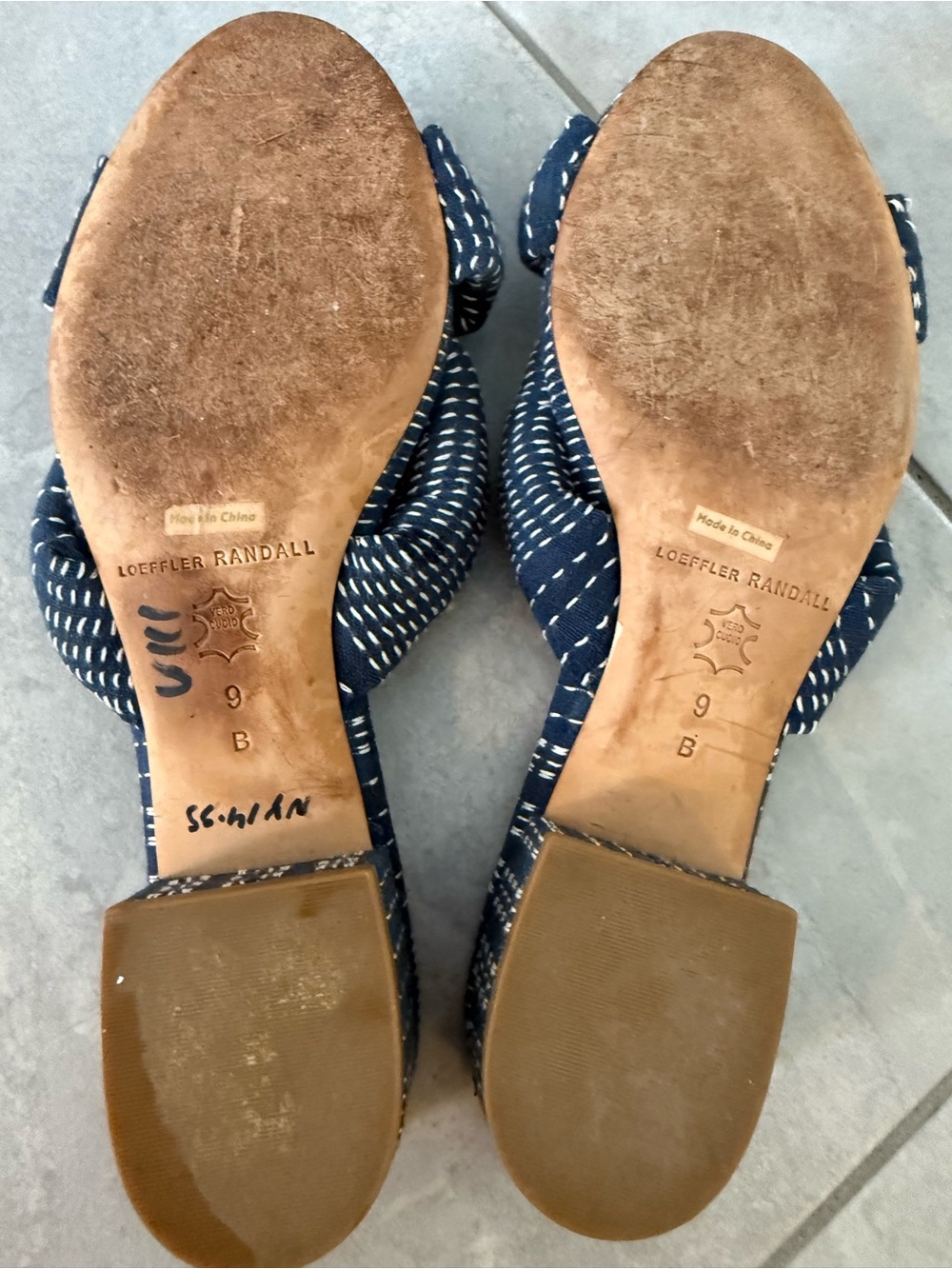 Loeffler Randall Elsie Blue White Woven Boho Fabric Block Heel Sandals Slides 9 - Picture 9 of 10
